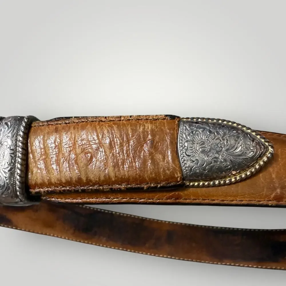 VTG TONY LAMA buckle belt brown leather western cowboy Size 36